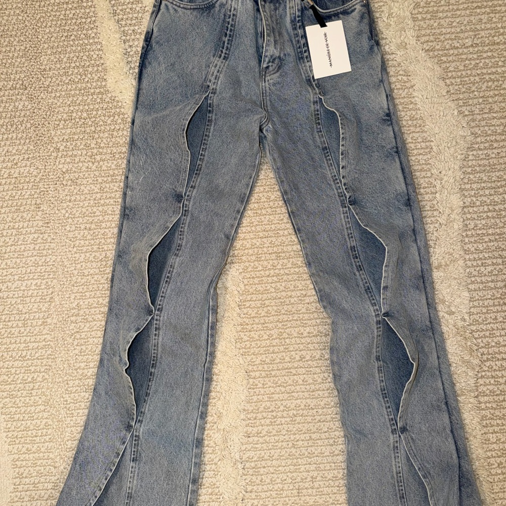 Maniere De Voir Light Blue Distressed Flare Jeans